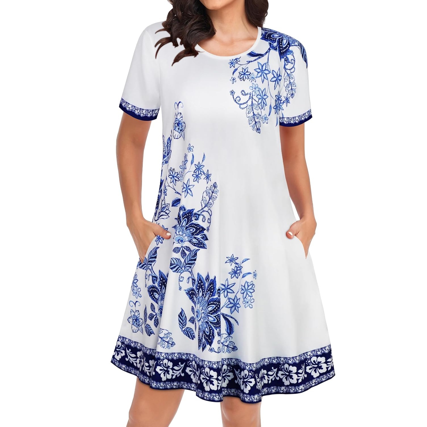 Floral Short Sleeve Summer Beach Dress With Pockets