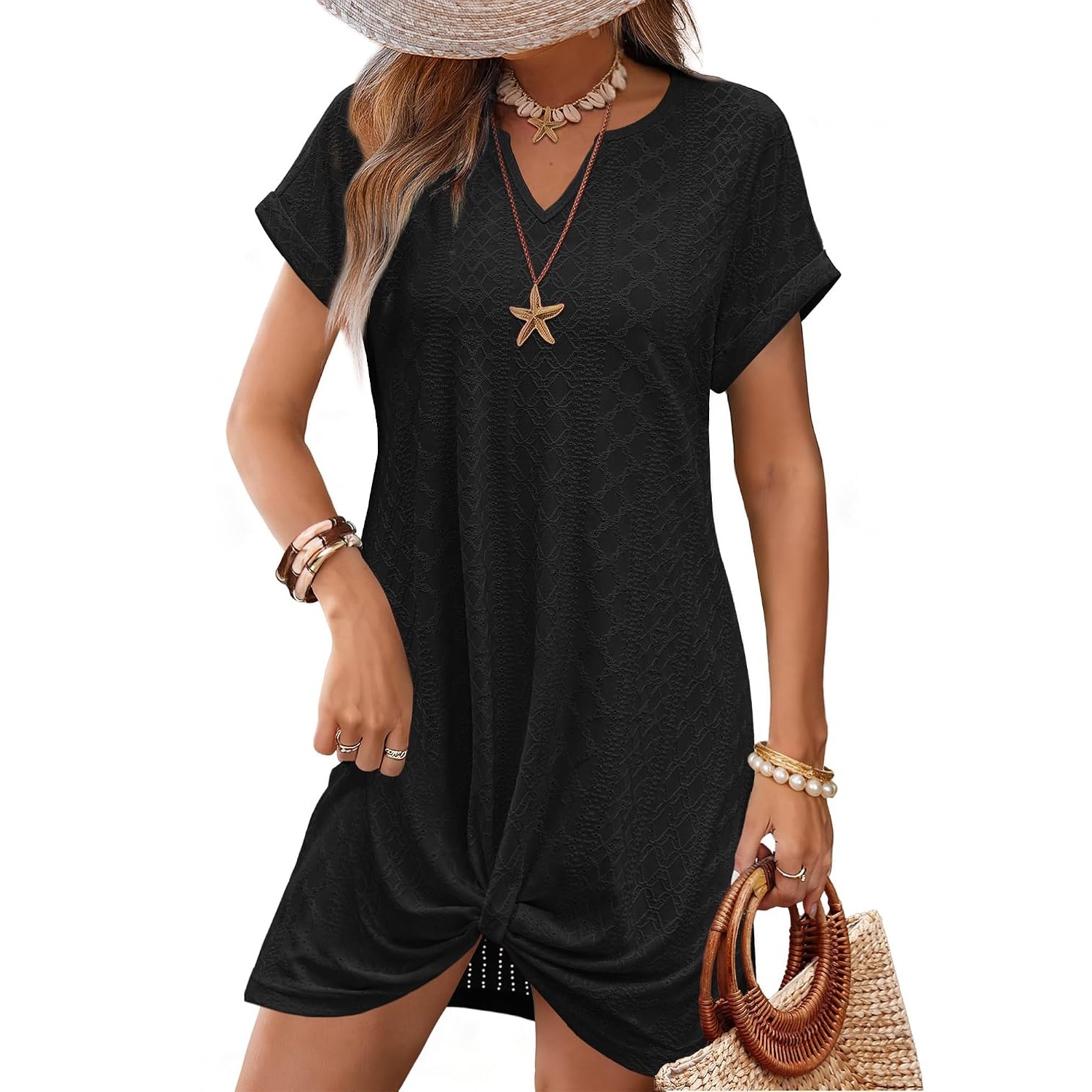 Twisted Beach Vacation Swimsuit Cover Up Short Sleeve Summer Dress For Women