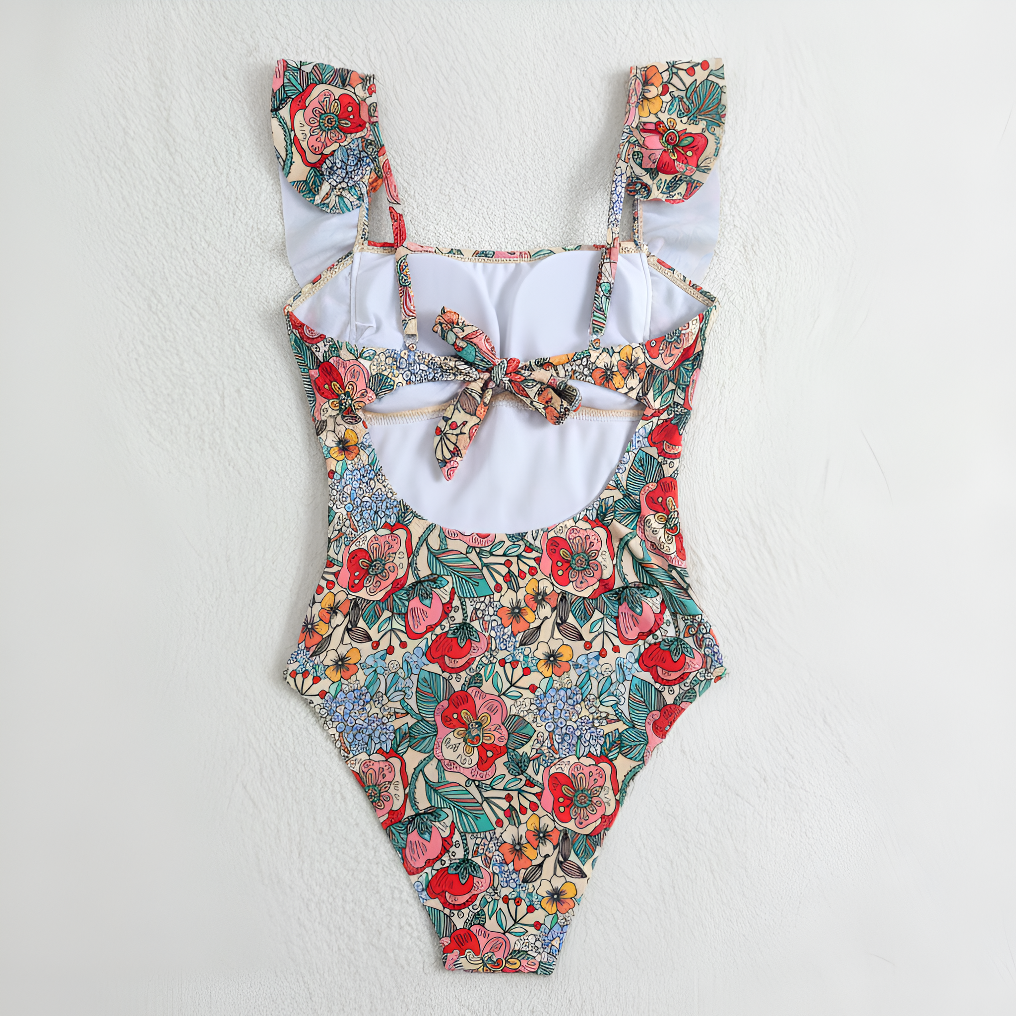 Floral Print Ruffle Hem Bandeau Twist One Piece Swimsuit For Women