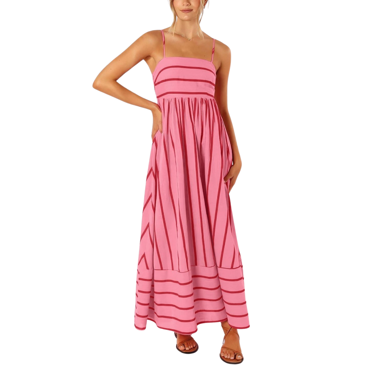 Striped Smocked Spaghetti Strap Maxi Dress For Women