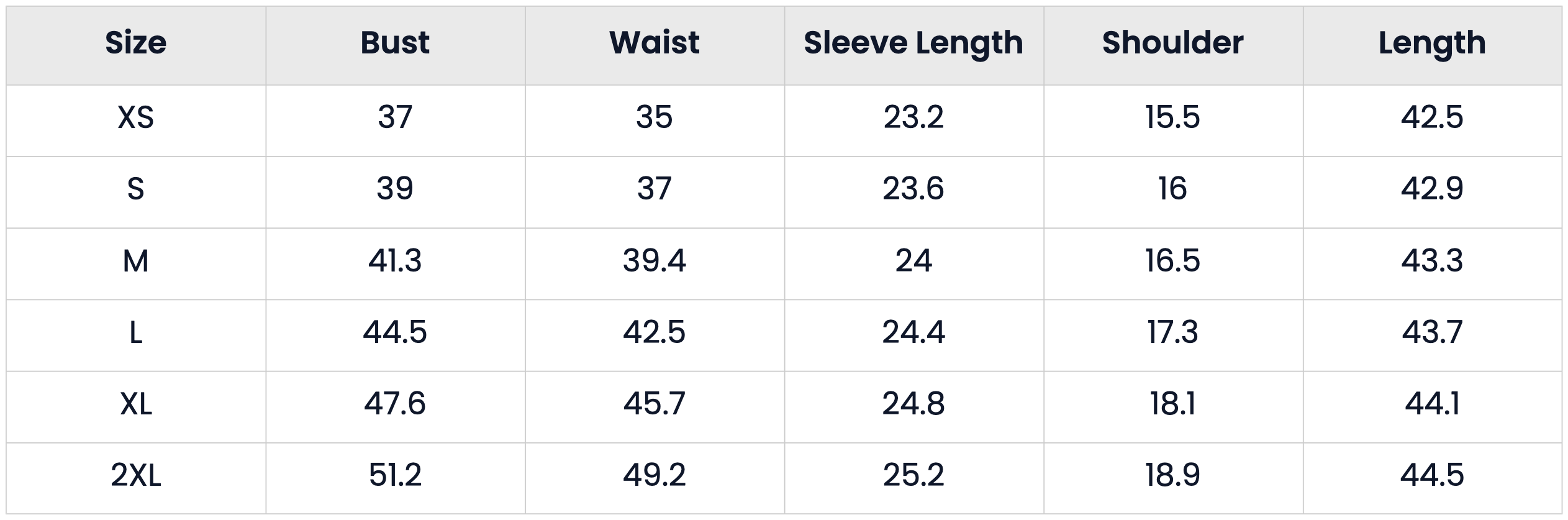 Size Chart for Long Wool Blend Trench Pea Coat for Fall Winter for Women