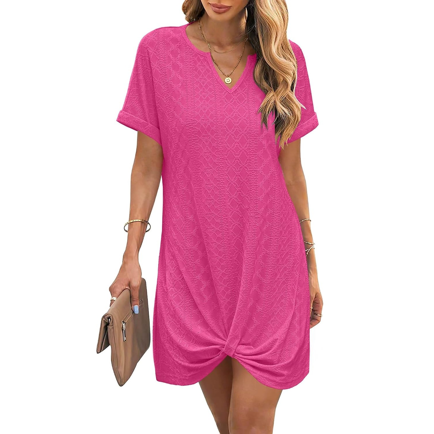 Twisted Beach Vacation Swimsuit Cover Up Short Sleeve Summer Dress For Women