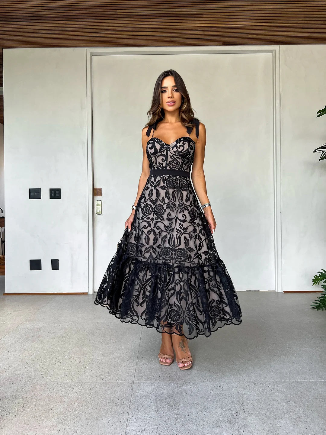 Hera Black/Blue Printed Sleeveless Midi Dress-My Comfy Blouse