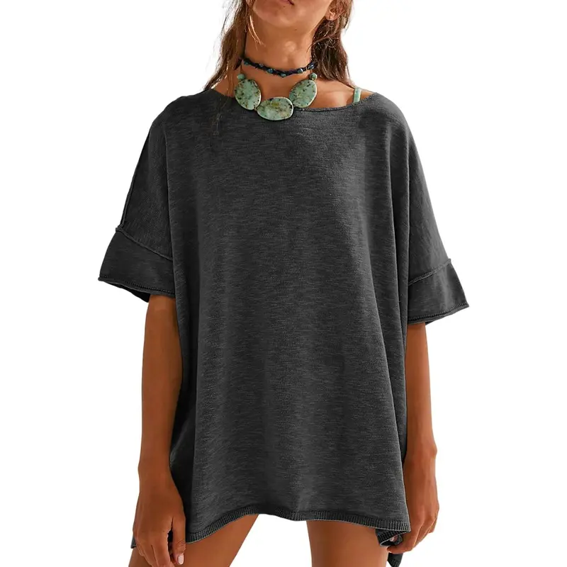 Loose Fit Short Sleeve Oversized Summer Tunic Top