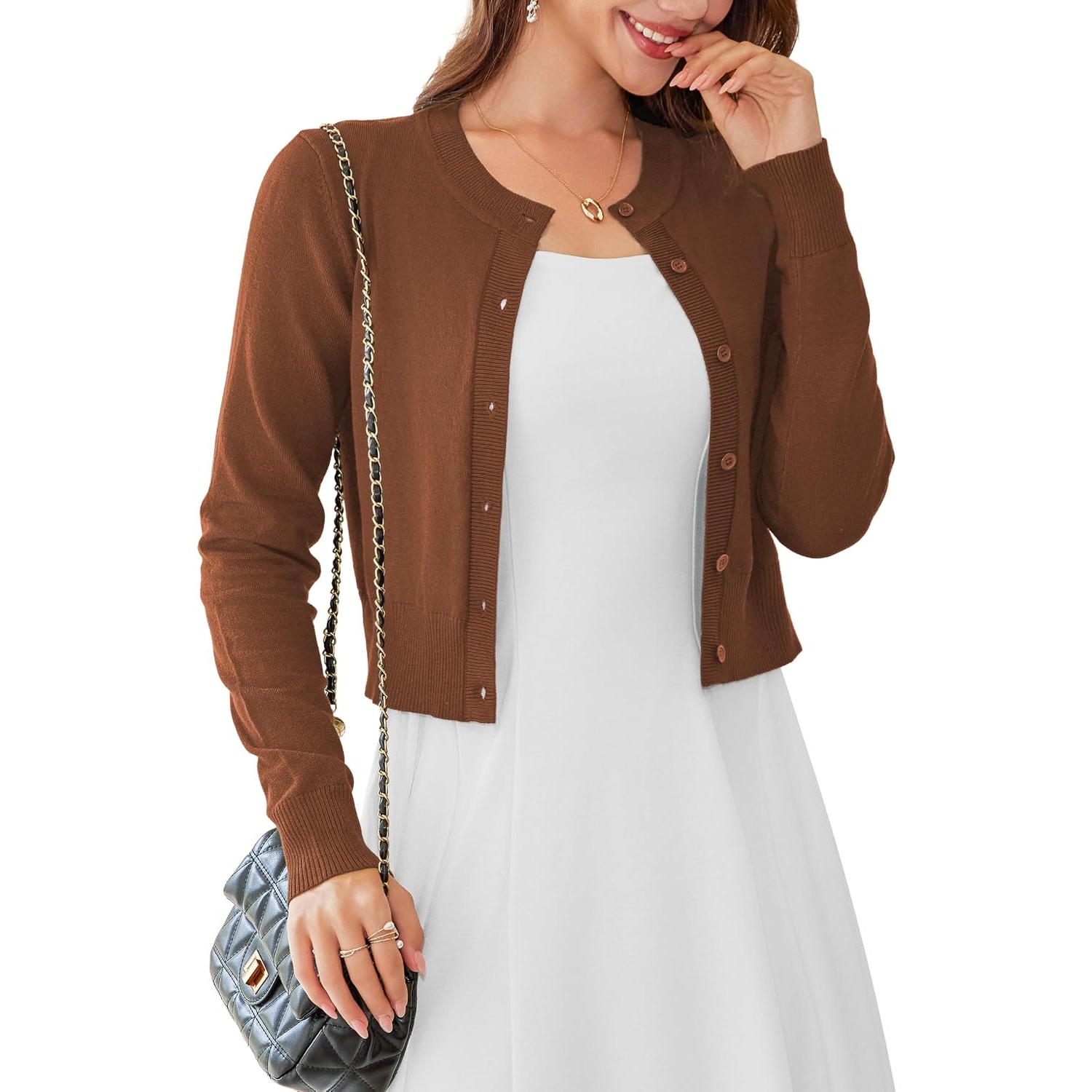Casual Long Sleeve Cropped Cardigan For Women