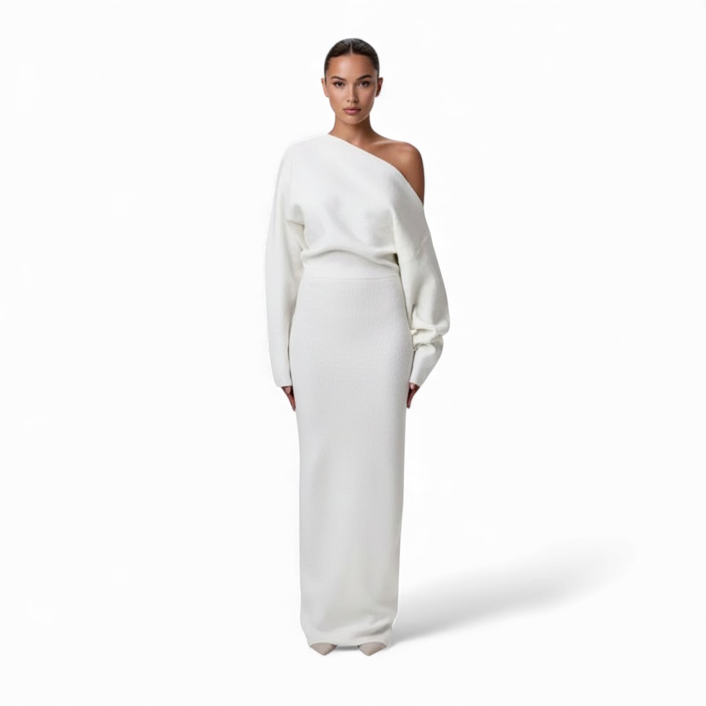 Full Length Knit Maxi Dress With Asymmetrical Top-My Comfy Blouse