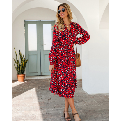 Women’s Midi Leopard Long Sleeves Dress-My Comfy Blouse