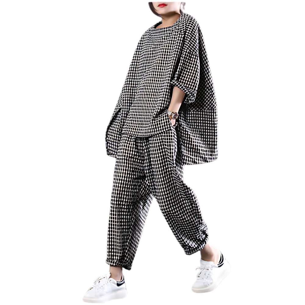 Womens Gingham Loose Fit Loungewear Set-My Comfy Blouse