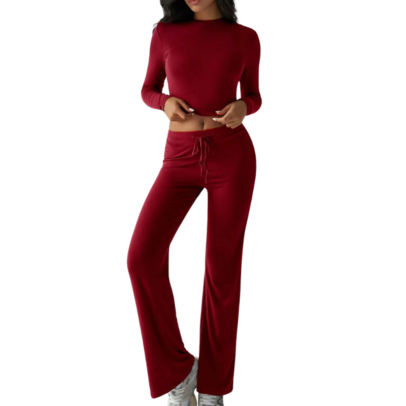 Two Piece Long Sleeve Top And Drawstring Pants Set-My Comfy Blouse
