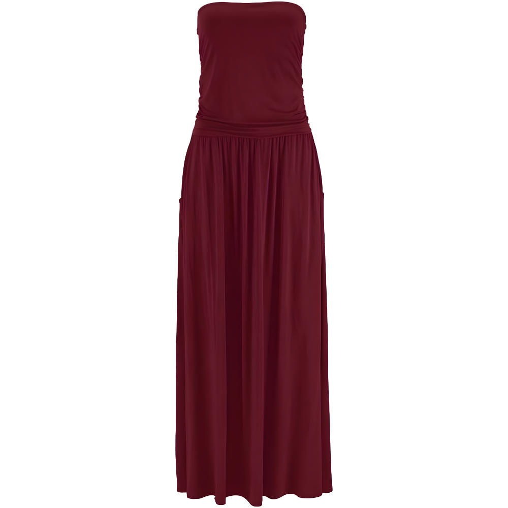 Summer Off Strapless Floral Maxi Dress With Pockets For Women