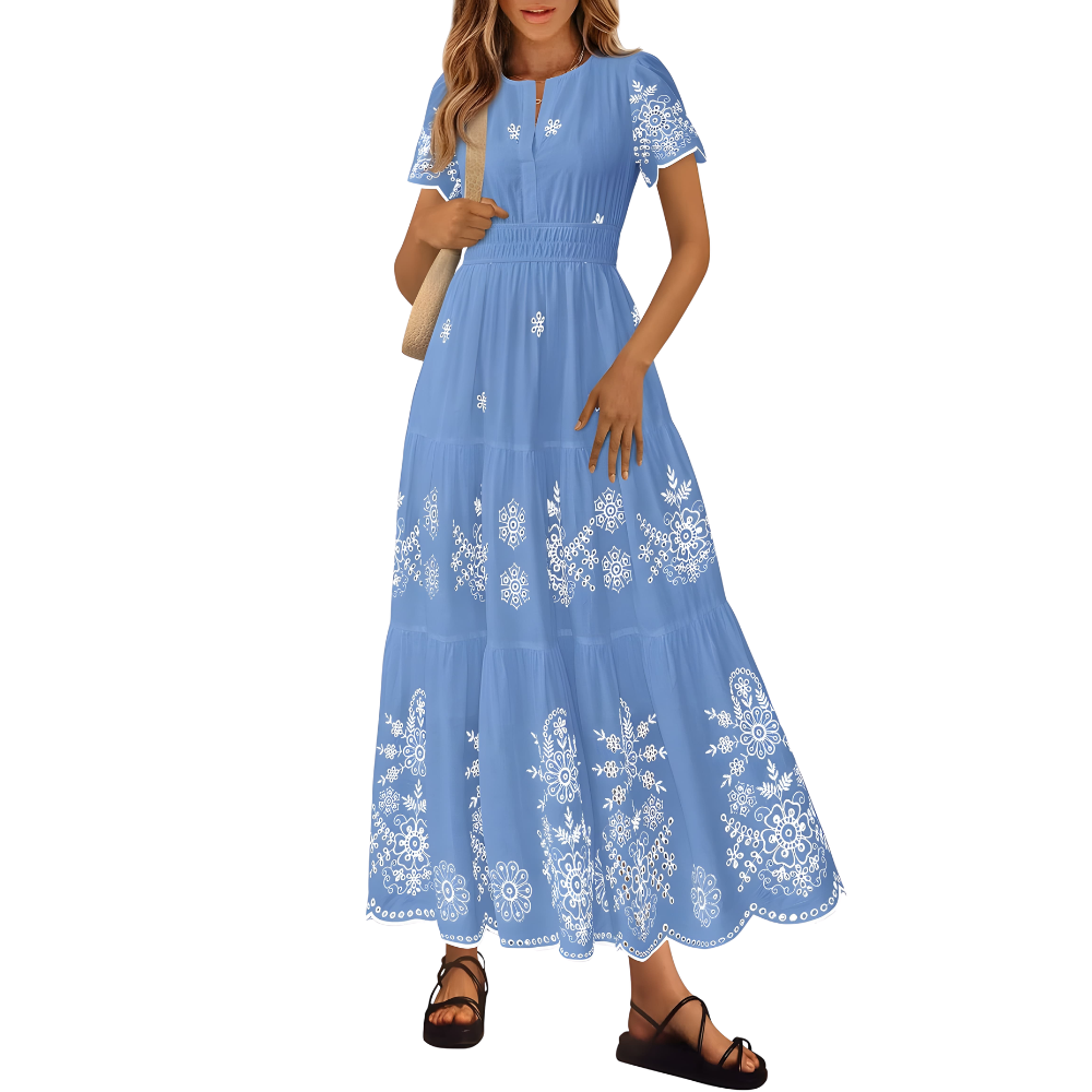 Summer And Floral Boho V Neck Short Sleeve For Women