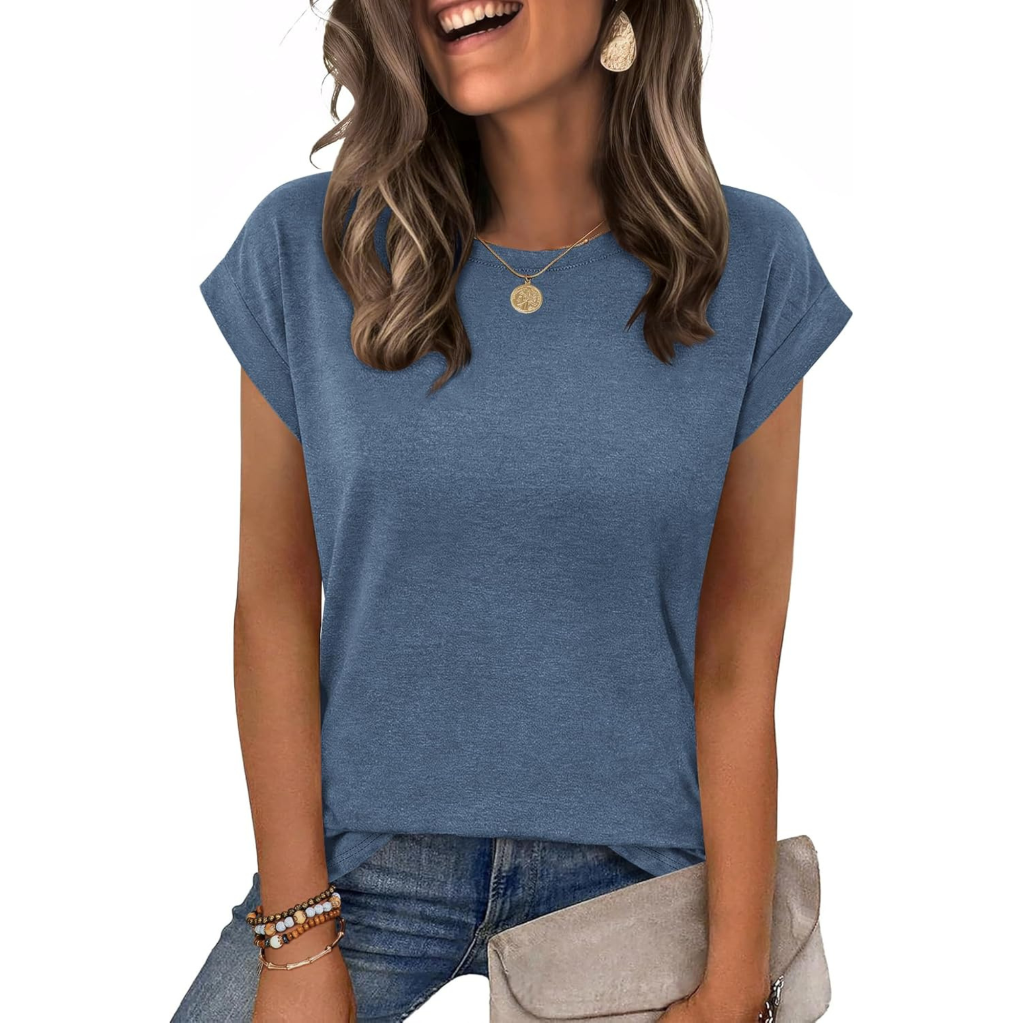 Womens Tops Summer Casual Cap Sleeve Tshirts Shirts Business Dressy Spring Fashion Outfits Trendy Clothes