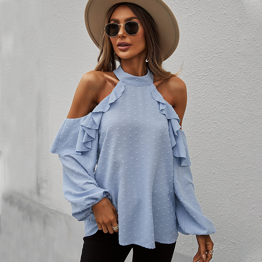 Ruffle Cold-Shoulder Polka Dots Blouse-My Comfy Blouse