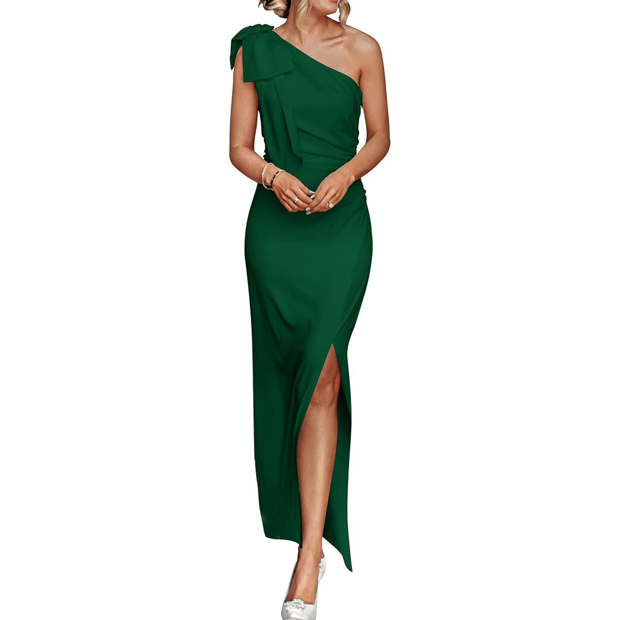 Elegant One-Shoulder Ruched Maxi Dress for Wedding Guests