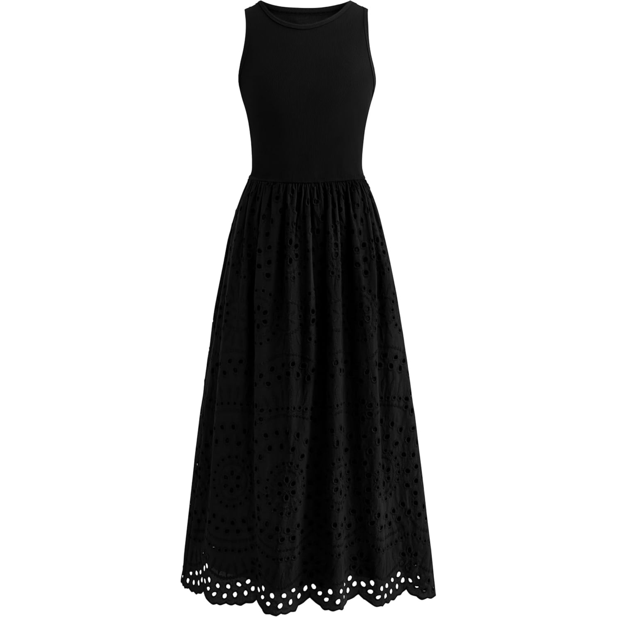 Sleeveless Eyelet Cotton Tank Maxi Dress with Pockets