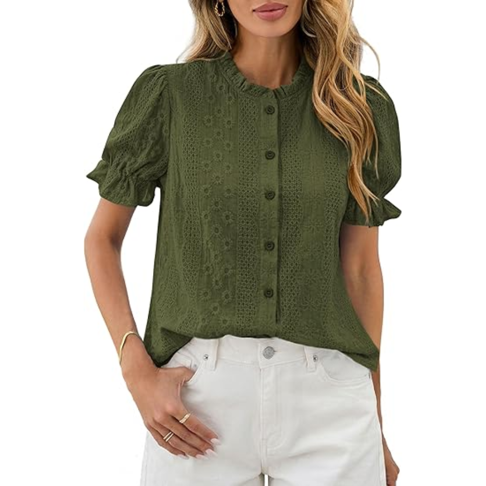 Sleeve Summer Spring Down Boho Embroidered With Button