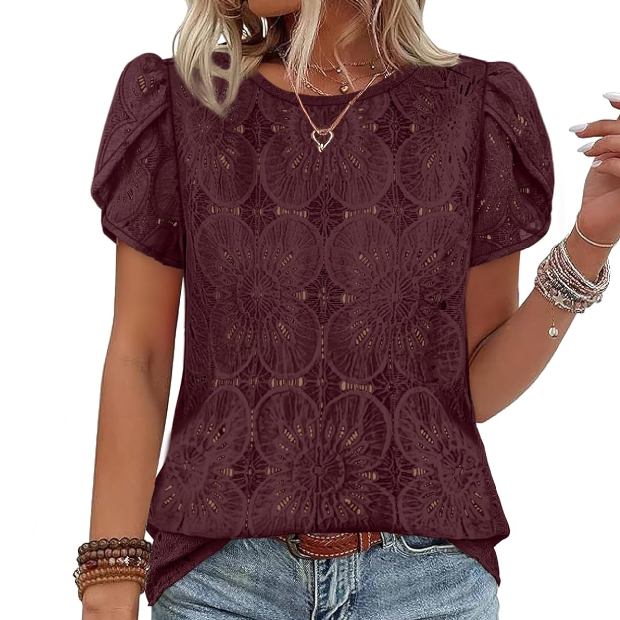 Casual Crochet Petal Short Sleeve Shirt Blouse For Women
