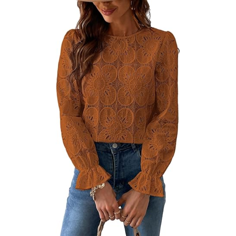 Women Embroidered Crochet Tops With Eyelet Lace Details