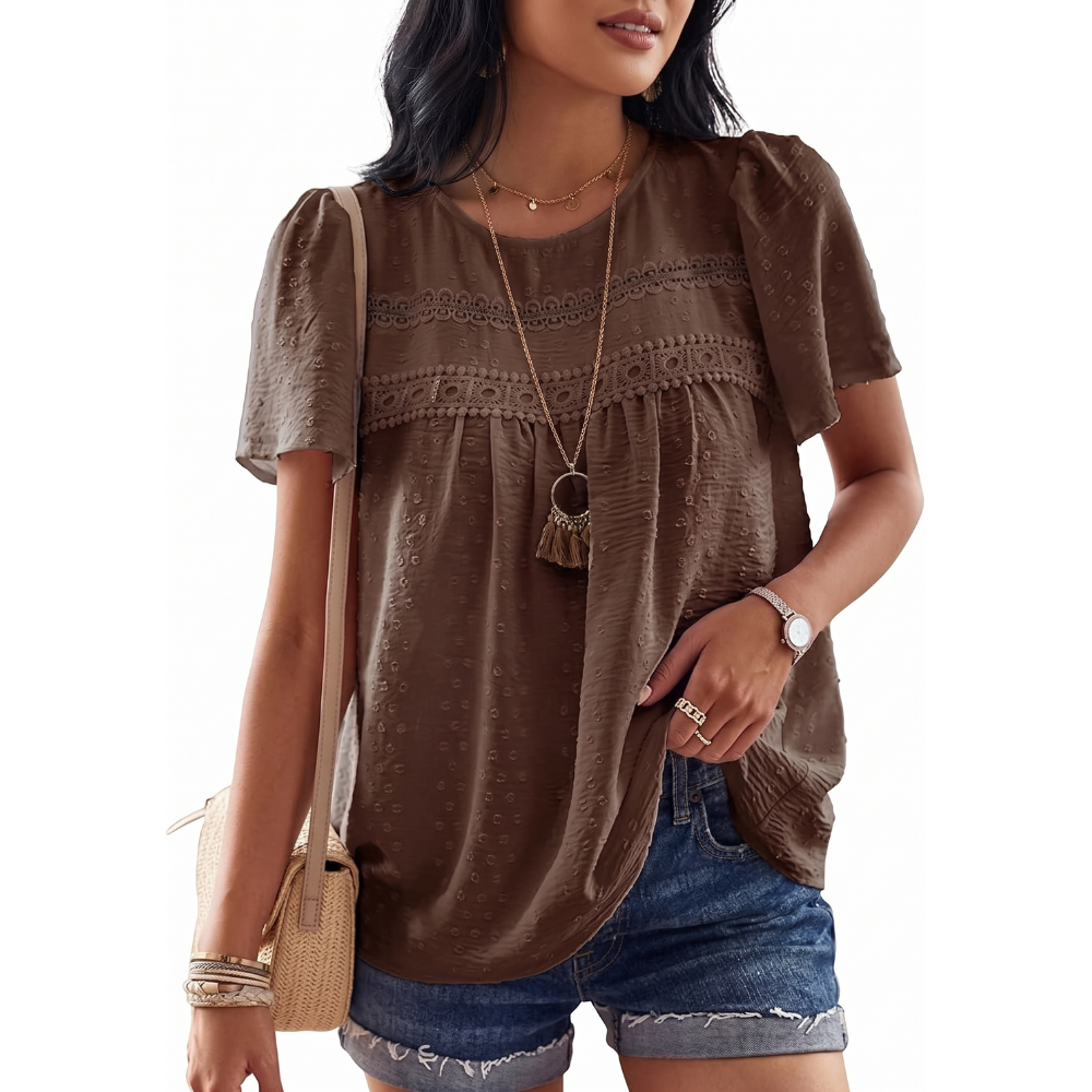Boho Lace Trim Summer Blouse For Women