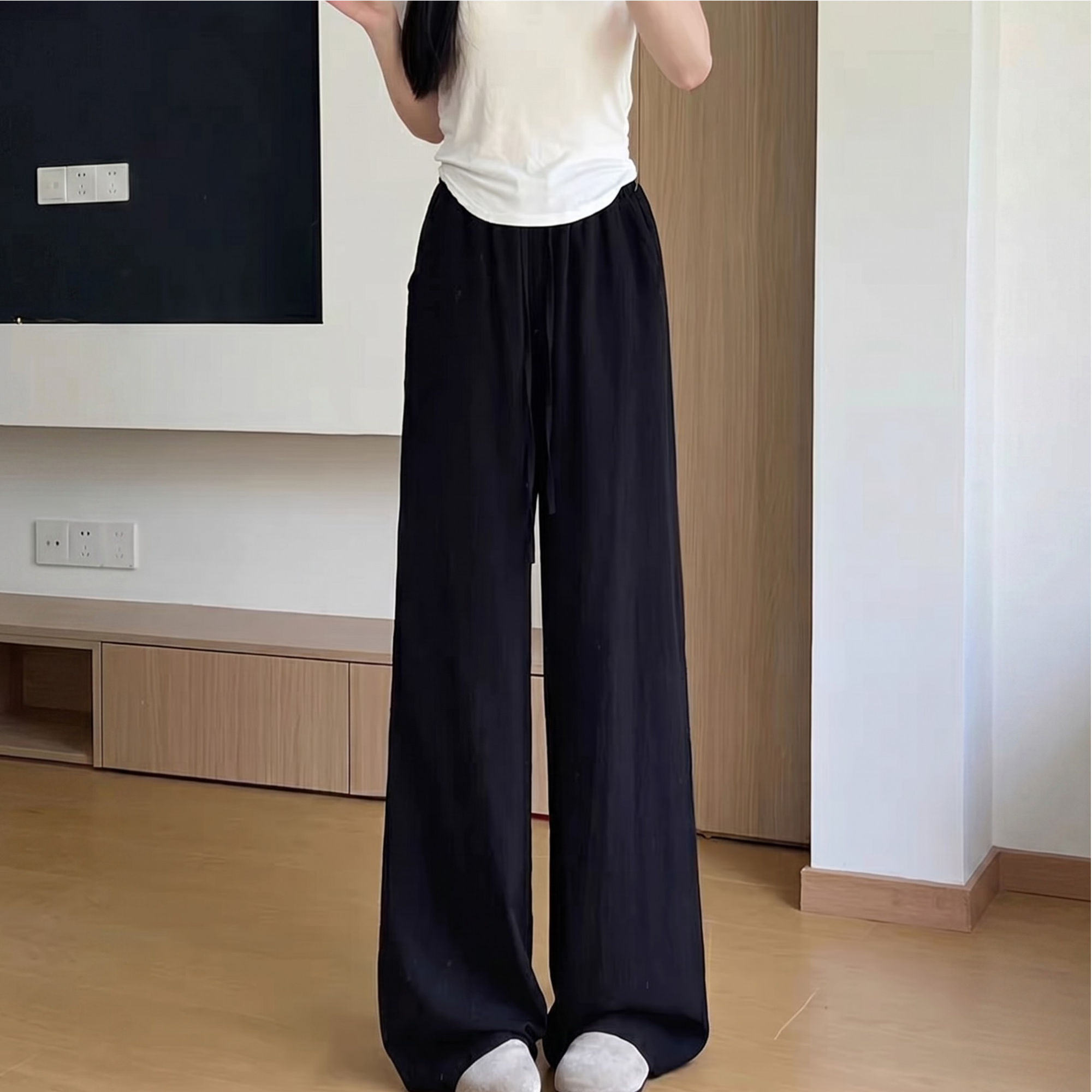 Wide High Rise Straight Fit Casual Trousers For Women 