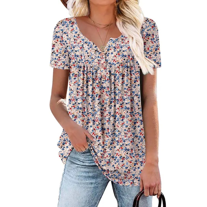 Casual Short Sleeve Loose Fit Tunic Top for Women