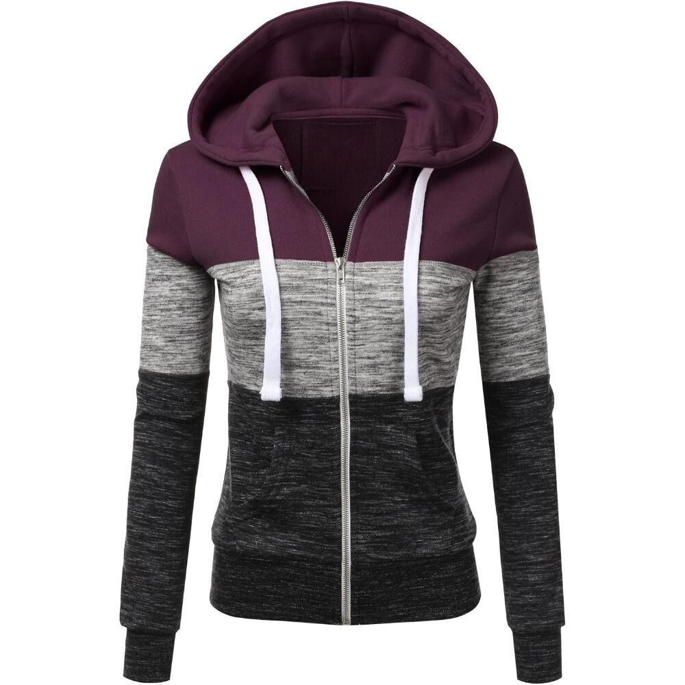 Zip Up Hooded Jacket With Contrast Stripes-My Comfy Blouse