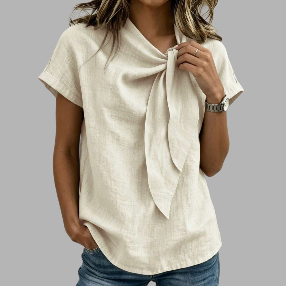 Bamboo Knot Tie Front Vacation Shirt For Women