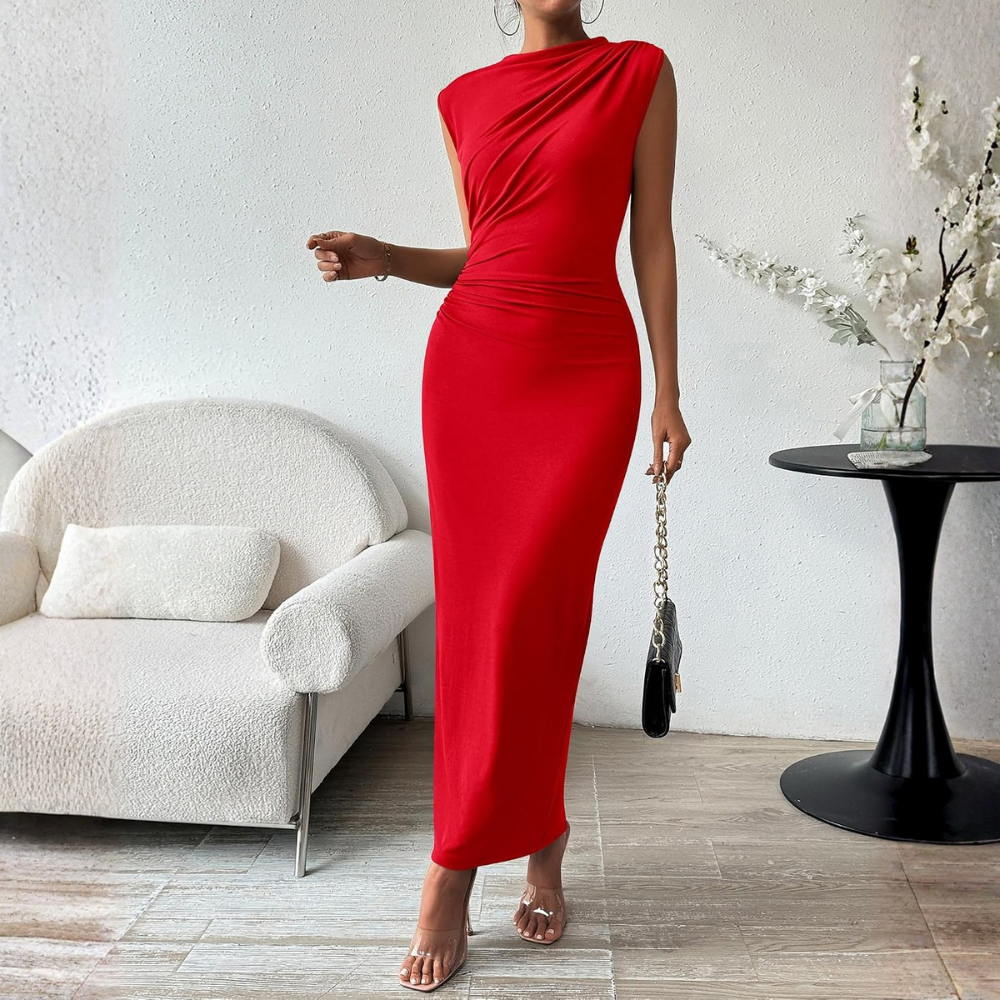 Solid Colored Sleeveless Maxi Dress With Side Slit 