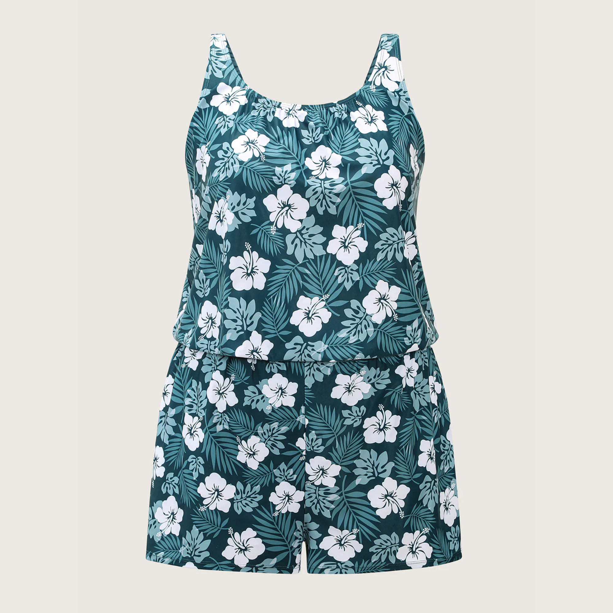 Tropical Flower Print Pockets One-Piece Swimsuit