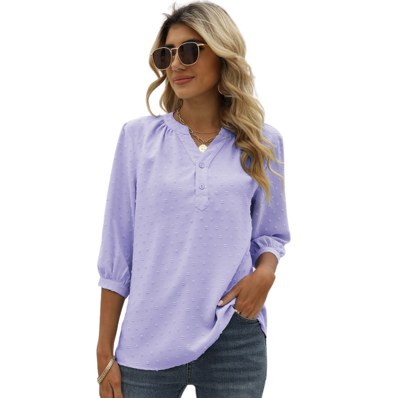 Textured Three - Quarter Sleeves Blouse-My Comfy Blouse