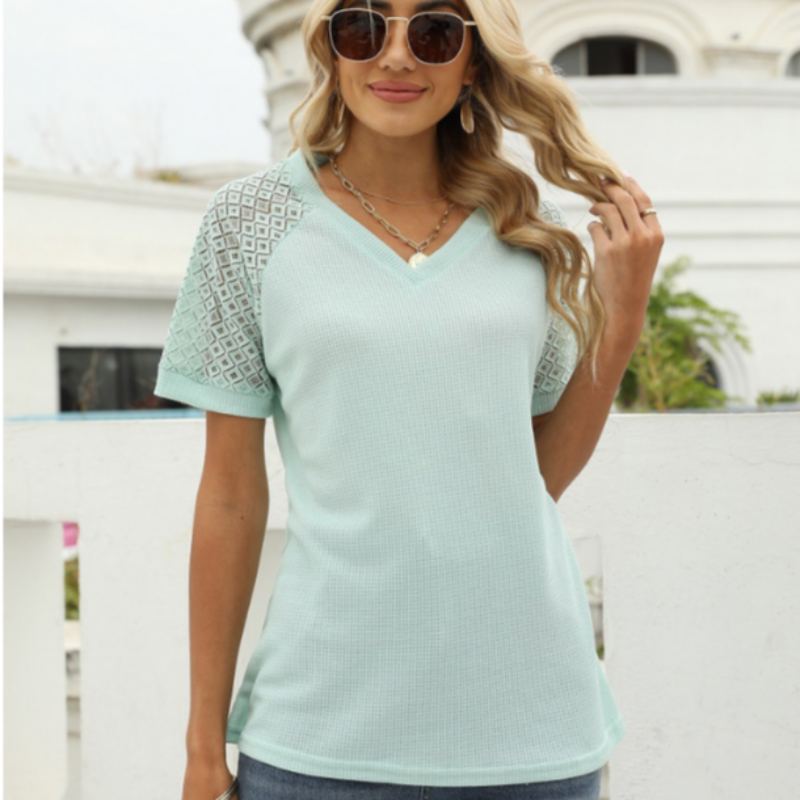 Laced Short Sleeves Blouse-My Comfy Blouse