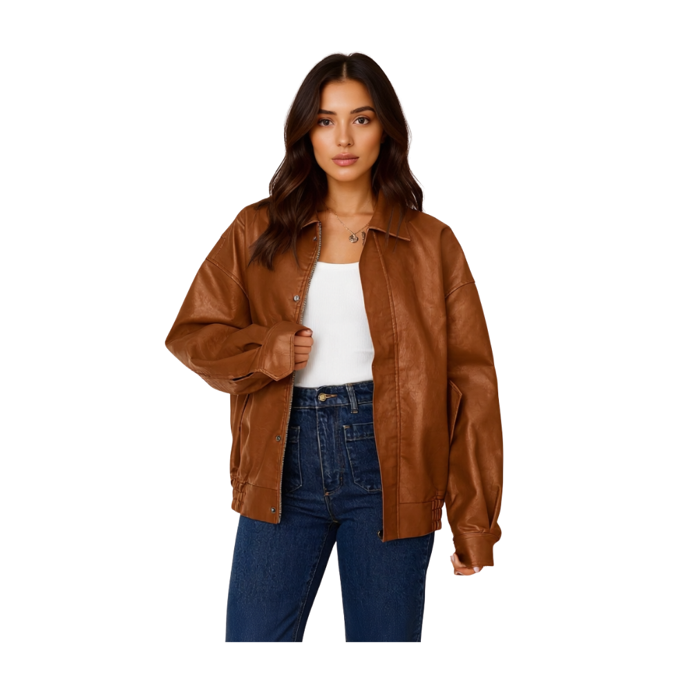Oversized Faux Leather Motorcycle Jacket For Women