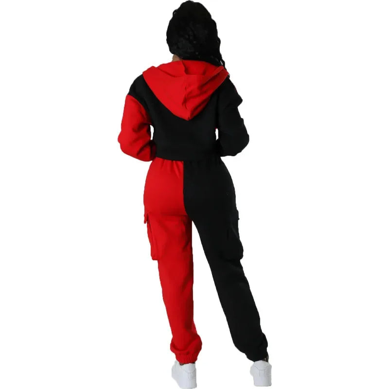 Two Tone Hooded Tracksuit Set-My Comfy Blouse