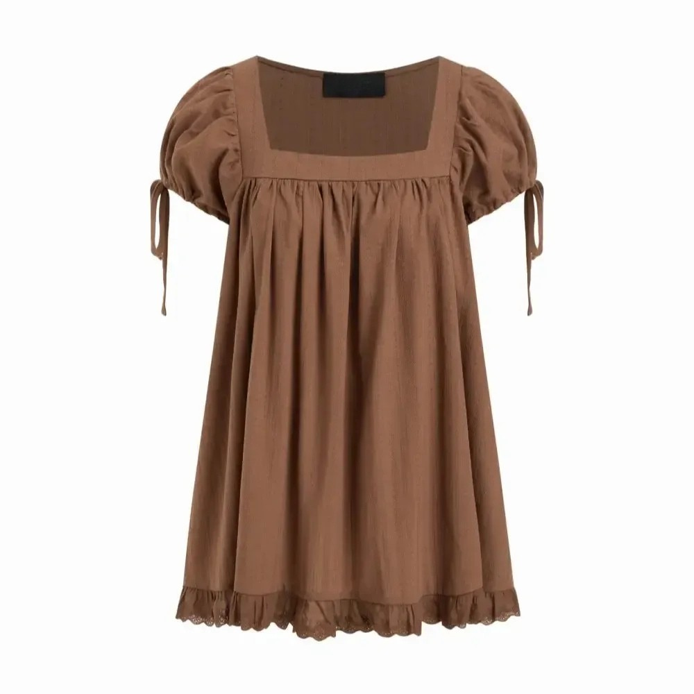 Flared Ruffle Short Sleeve Cotton Babydoll Mini Dress