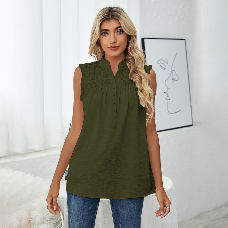 Semi-Casual Sleeveless Meridian Collar Blouse-My Comfy Blouse