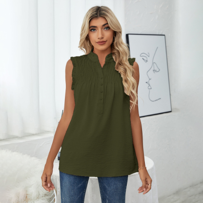 Semi-Casual Sleeveless Meridian Collar Blouse-My Comfy Blouse