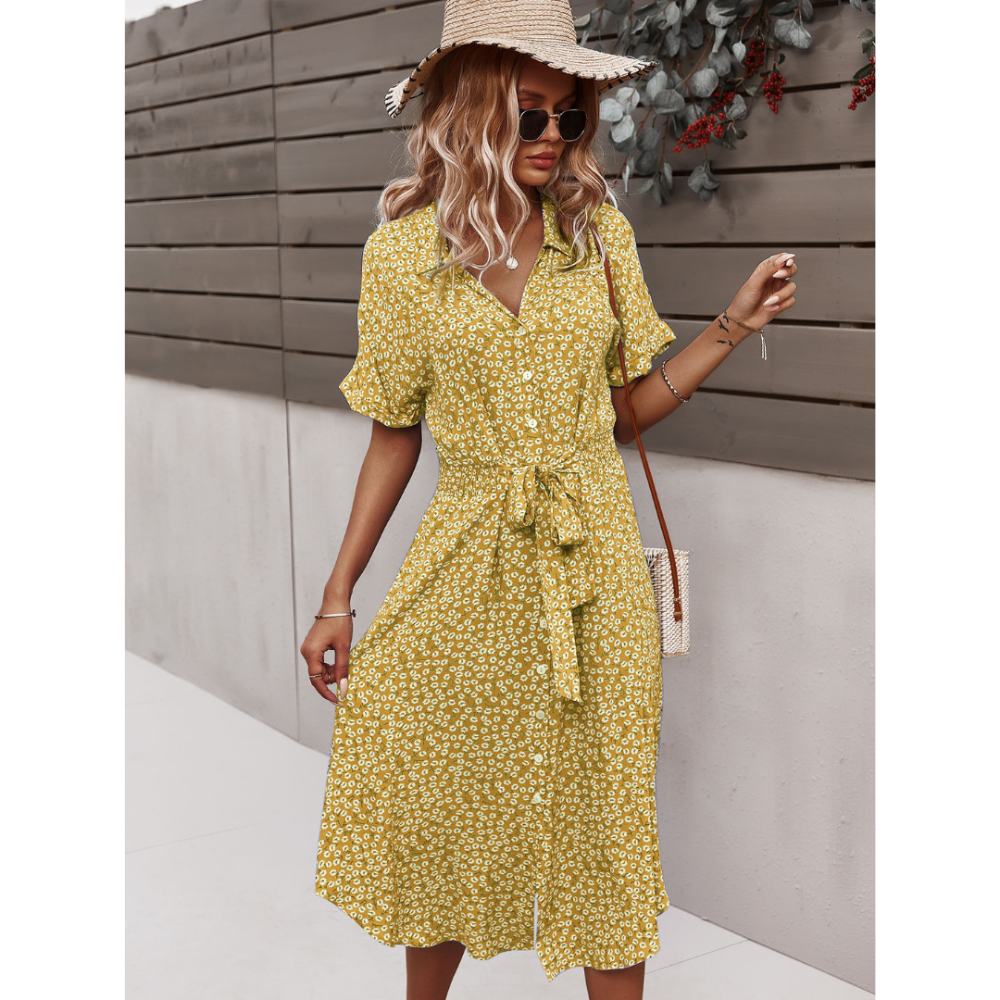 Women's Summer Floral Button Down V Neck Dresses-My Comfy Blouse