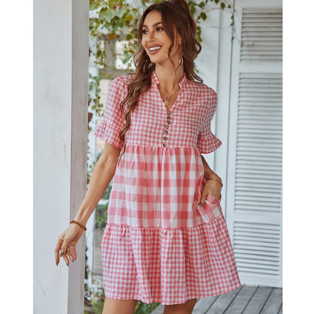 Women Short Gingham Dress-My Comfy Blouse
