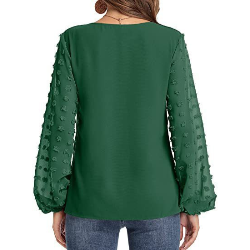 Semi-Formal V-neck Textured Sleeves Blouse-My Comfy Blouse