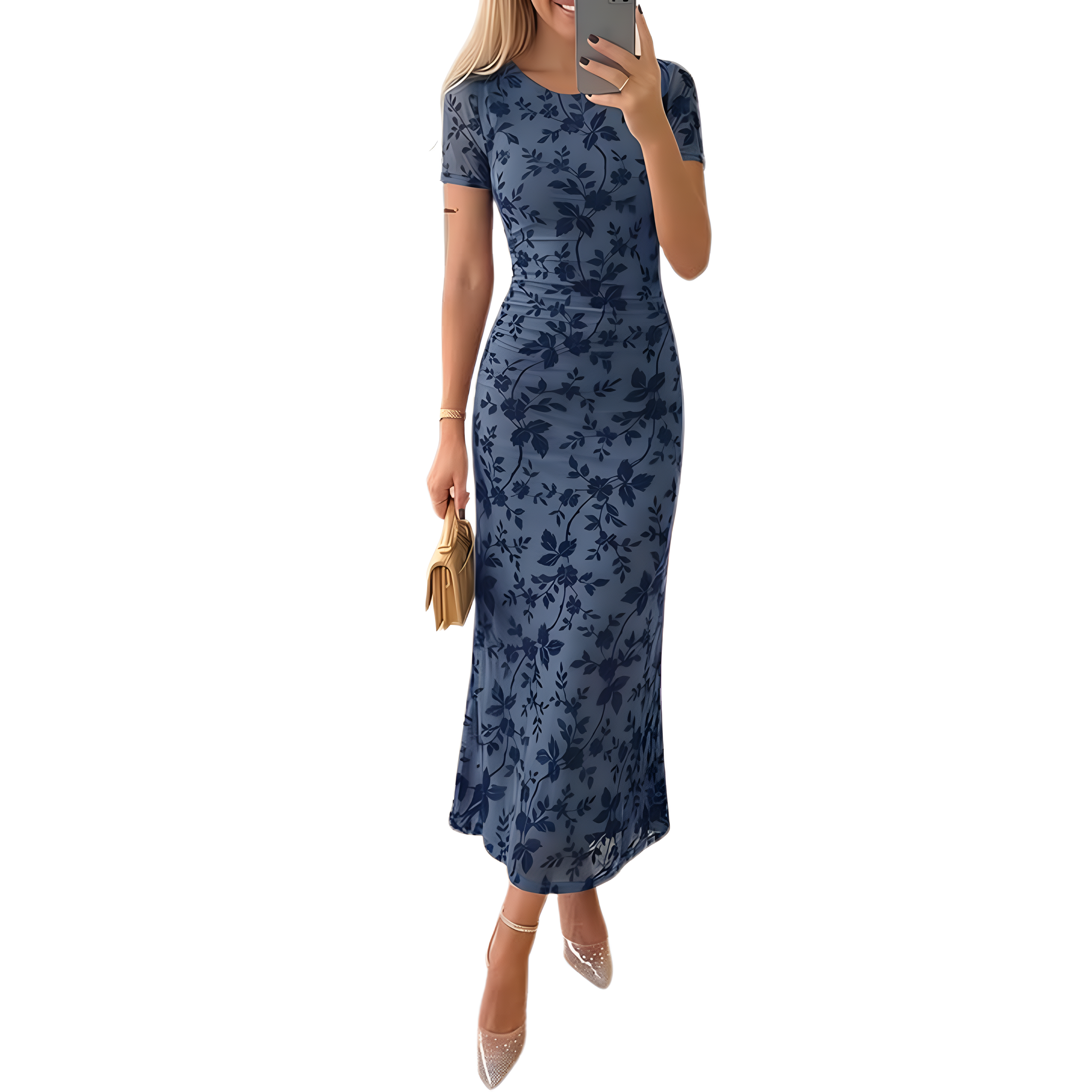 Summer And Floral Ruched Mesh Bodycon Maxi Dresses For Women