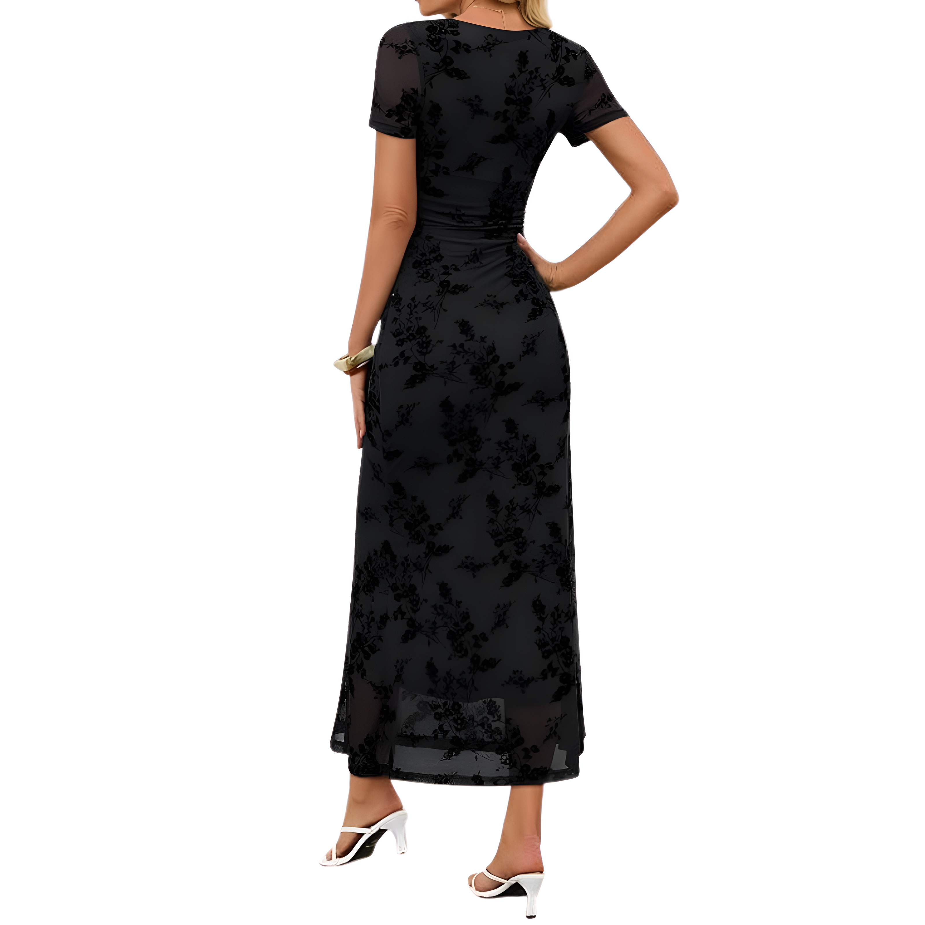 Summer And Floral Ruched Mesh Bodycon Maxi Dresses For Women