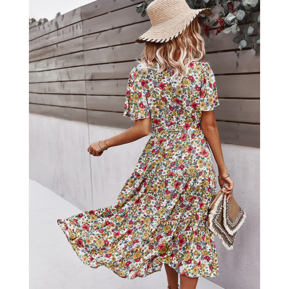 Women Floral Short Sleeve Printed Dress-My Comfy Blouse