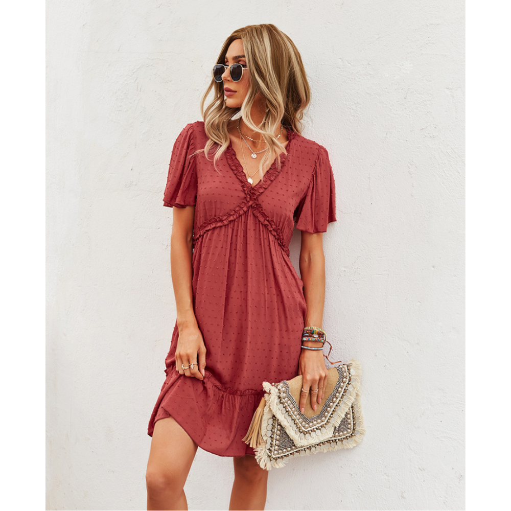 Boho Short-Sleeve Chiffon Dress-My Comfy Blouse