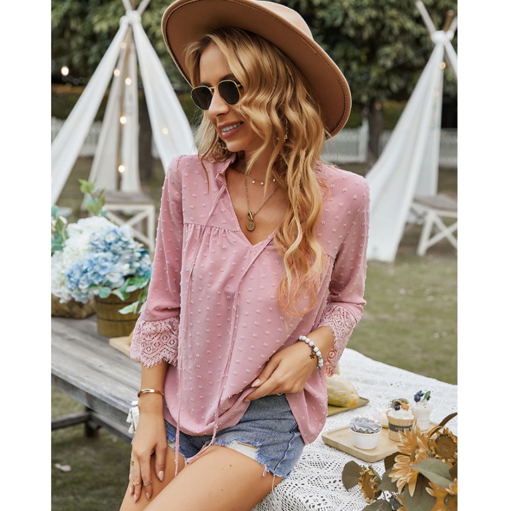 Solid V-Neck Chiffon Blouse-My Comfy Blouse