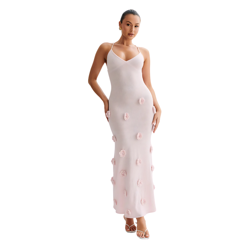 Textured Sleeveless Midi Dress with Floral Applique-My Comfy Blouse