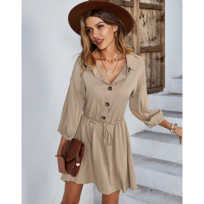 Women Solid Half-Buttoned Dress-My Comfy Blouse