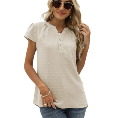 Flounce Short Sleeves V Neck Blouse