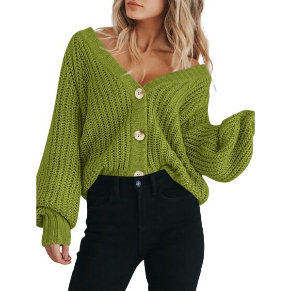 Women's Chunky Knit Open Front Sweater Long Sleeve Button Loose Short Cardigan Outerwear Coats