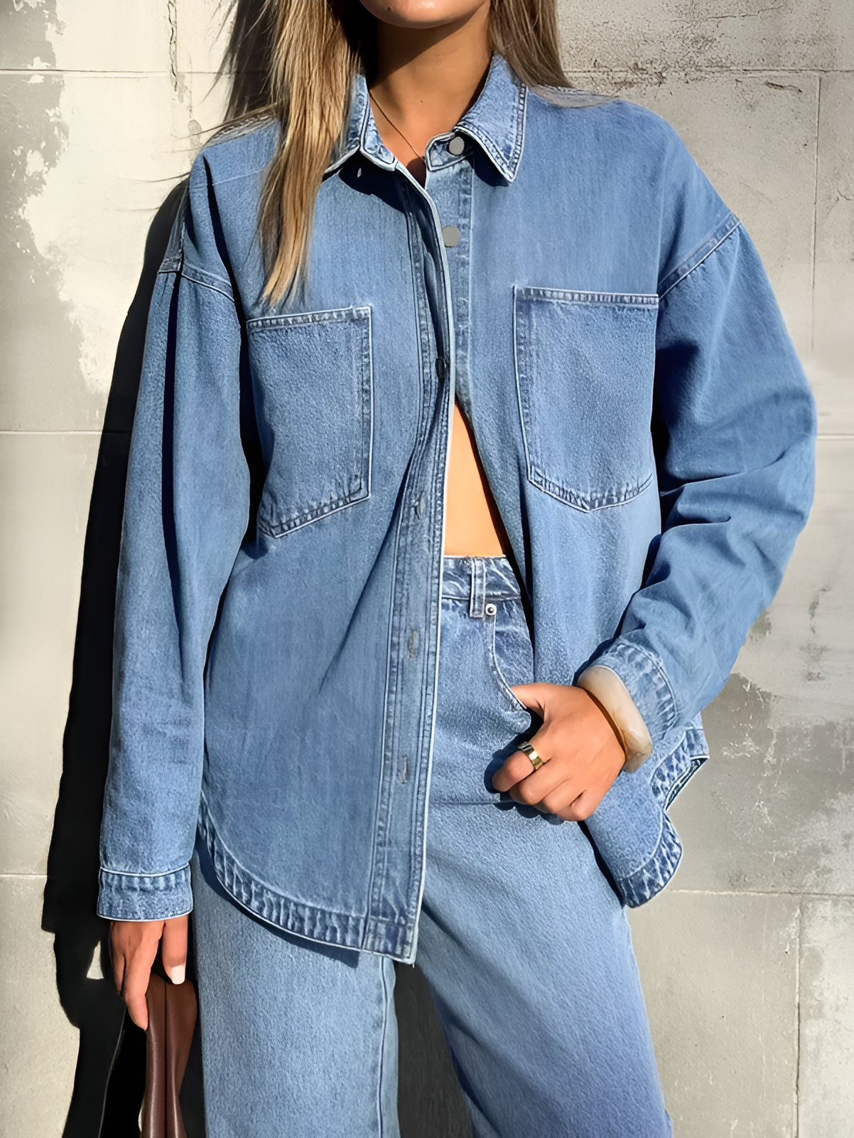 Oversized Denim Button Down Shirt Style Jacket For Women