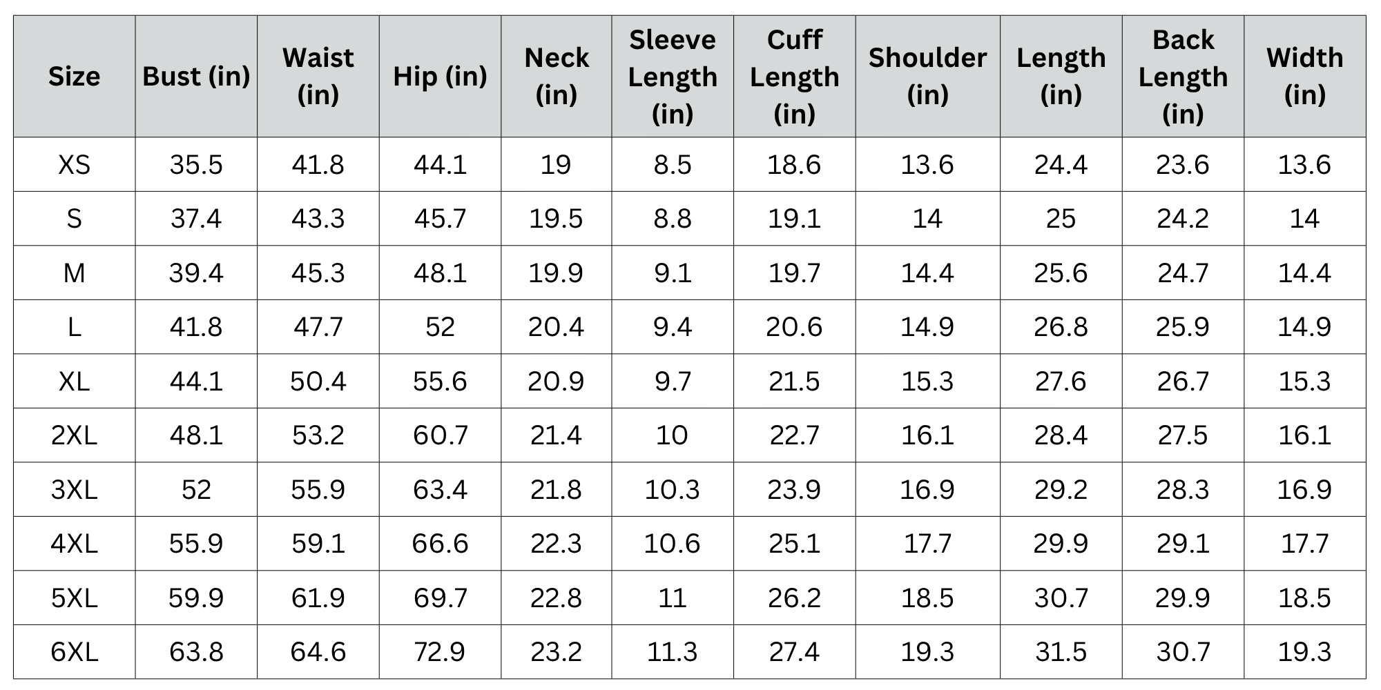 Size Chart